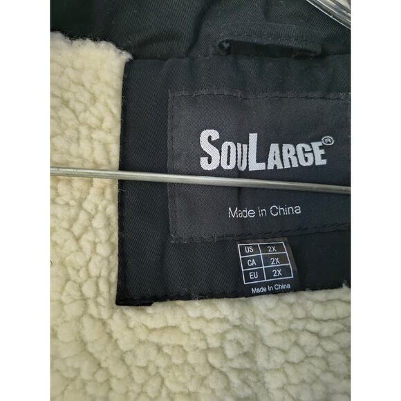 SOULARGE Black Faux Fur Heavy Winter Jacket 2X - Picture 4 of 11